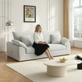 thumbnail image 5 of EOP 89.76" Wide Cloud Compression Sofa, Full Sponge Loveseat with Deep Seat, Upholstered Couch with 4 Pillows, No Assembly Required for Small Living Spaces, Beige, 5 of 10