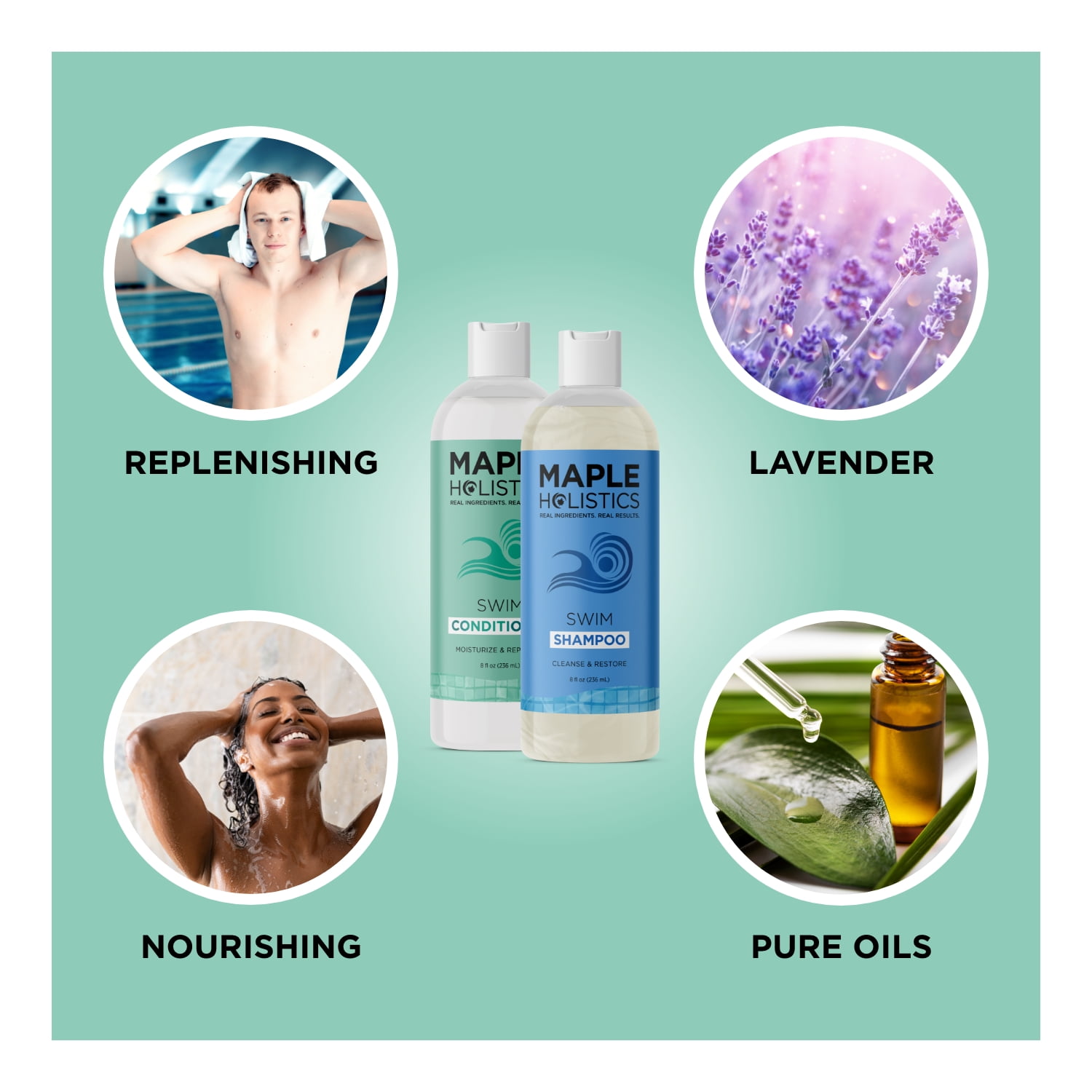 After Swim Shampoo and Conditioner Set - Chlorine Shampoo and Conditioner for Swimmers with Tea Tree and Rosemary Oil - Clarifying Shampoo for Hard Water Chlorine and Saltwater with Replenishing Oils