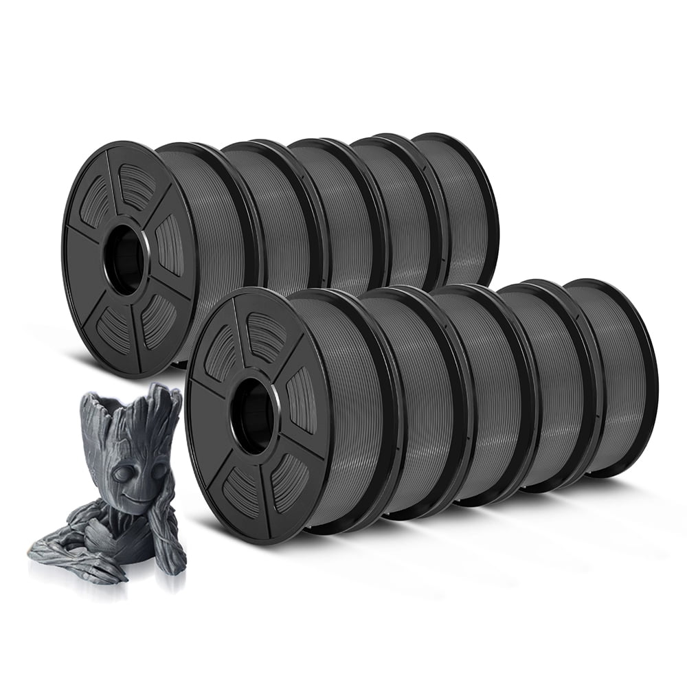PLA 3D Printer Filament Bundle, SUNLU PLA Filament 1.75mm, Dimensional Accuracy +/- 0.02 mm, PLA 1 kg per Spool, PLA 10KG Gray