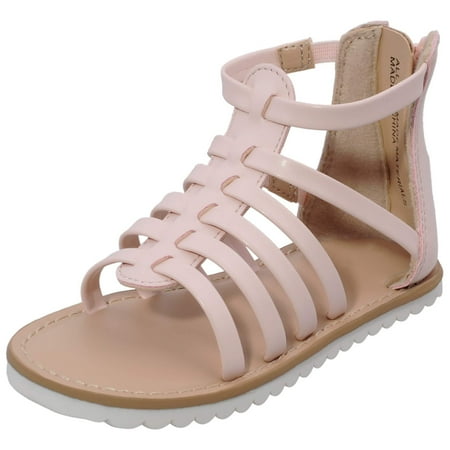 

HOMEHOT Toddler Girl Sandals for Summer Gladiator Cross-tied Zipper Flat Sandals with Strappy Ankle Zipper Toddler 10 Pink