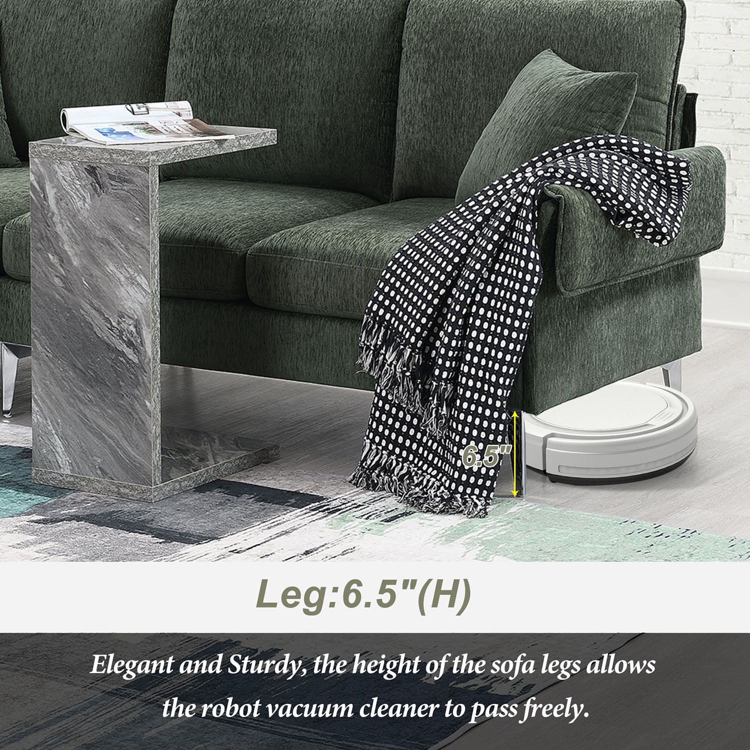 Kadyn 84 " Convertible Sectional Sofa, Modern Chenille L-Shaped Sofa Couch with Reversible Chaise Lounge and Pillows , Fabric Sofa for Living Room, Green