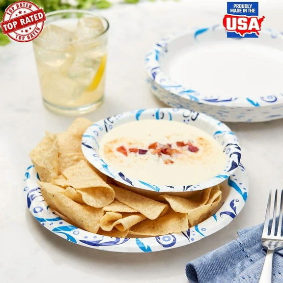 Disposable Paper Plates 200 Count Soak Proof Round Party Dining Microwave Safe