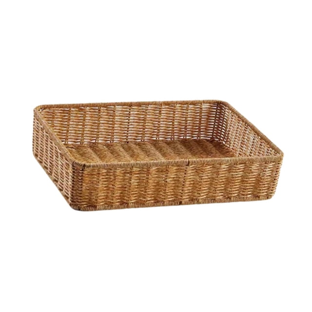 Cesta de almacenamiento tejida, organizador de artículos diversos de escritorio, bandeja de exhibición de alimentos, cestas de ratán de imitación para 35 cm x 24 cm x 8 cm