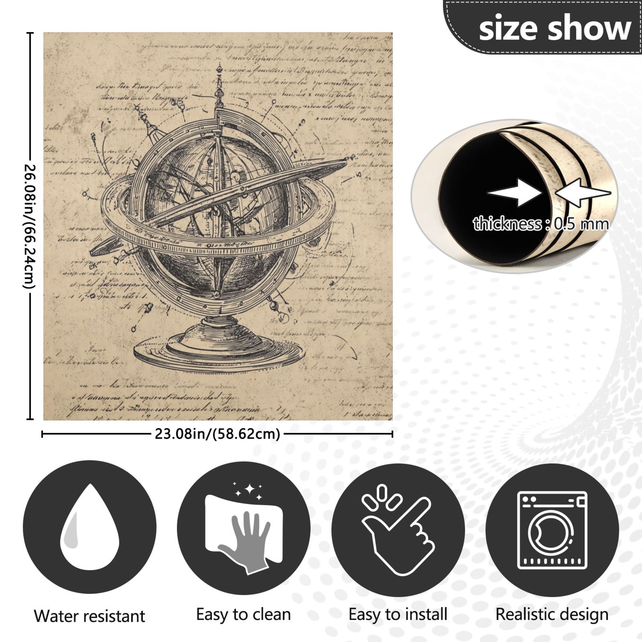 IAUYY Magnetic decorative sticker - 23x26 Inch PVC Refrigerator Decorative Cover, Removable DIY Art for Kitchen Appliances Hand Drawn Celestial Globe