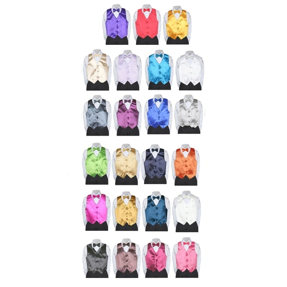 7pc Boy Formal Black & White Suit Tux Set Satin Bow Tie & Vest Baby Sm-20 Teen