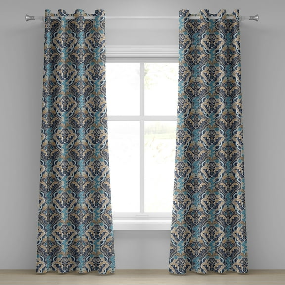 Ambesonne East Grommet Curtain, South Eastern Design, 50" x 108", Pale and Dark Blue Beige