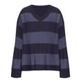 thumbnail image 3 of Women's Multicolor Striped V-Neck Long Sleeve Cable Knit Loose Fit Sweater Top, 3 of 5