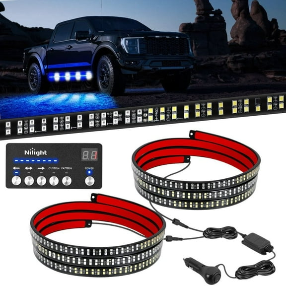 Nilight 2PCS 70 inch Emergency Strobe Light Strip with Controller 864 LED Blue White Running Board Lights Flexible Side Flashing Warning Caution Safety Waterproof for Truck Pickup