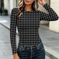 thumbnail image 5 of Auralook Women's Long Sleeve Crew Neck Crop Top Slim Fit Polka Dots TShirts Stretchy Gathering Tee Base Layering Daily Wear, 5 of 9