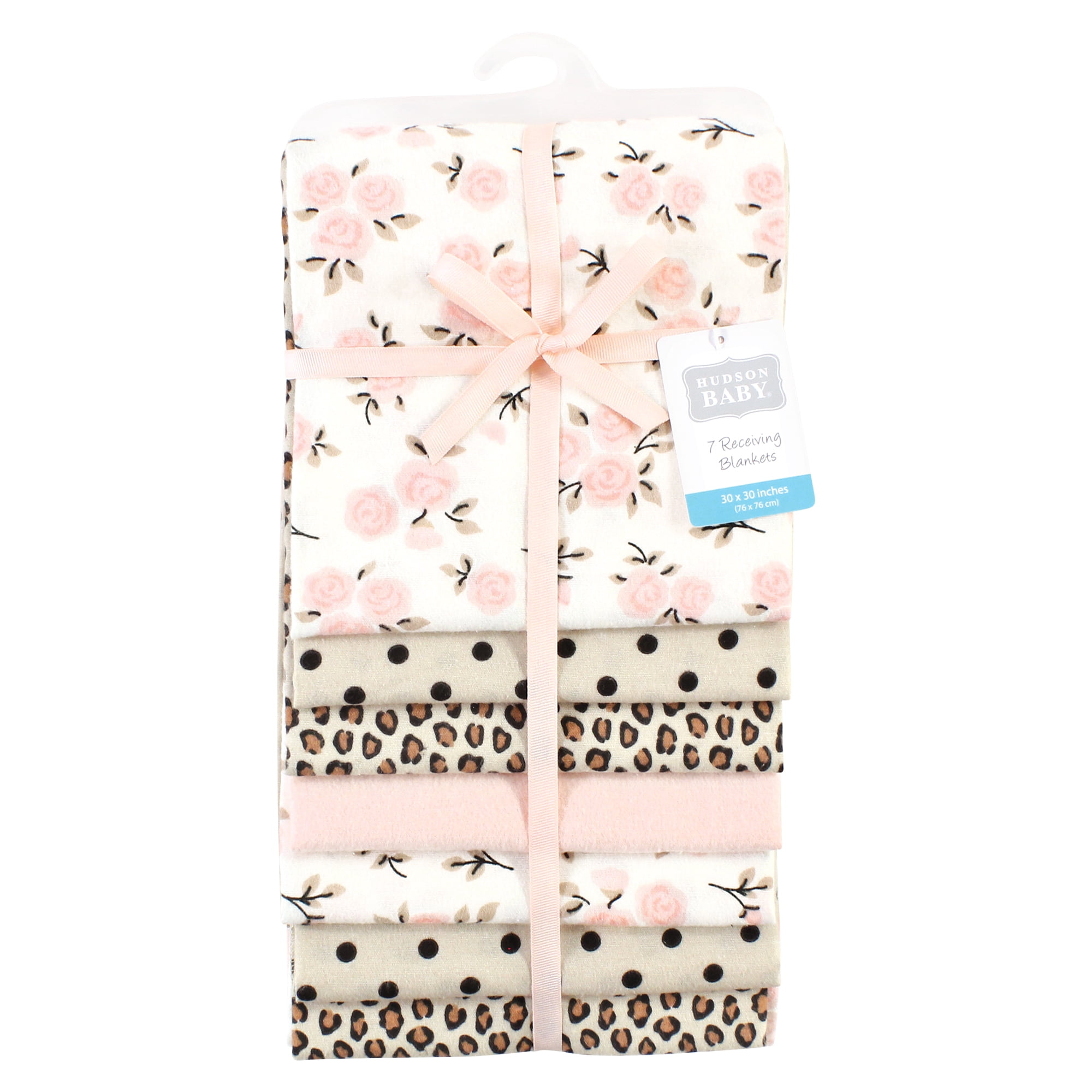 Little Treasure Hudson Baby Girls Cotton Poly Flannel Receiving Blankets 7-Pack, Pink Neutral Floral, 30x30 inches