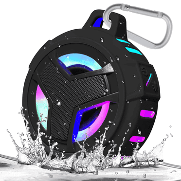 EBODA Bluetooth Shower Speaker, IPX7 Waterproof Portable Bluetooth Speakers, Wireless Speaker with LED Light, Floating, 2000mAh, True Wireless Stereo for Kayak, Beach, Gifts for unisex -Black