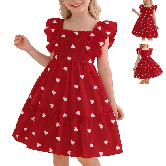QSXADF Girls' Summer Casual Dress Sundress Children's And Girls' Sleeve Fashion Love Sleeveless Dress Sleeveless Round Neck Dress Summer Outfits