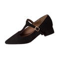 thumbnail image 2 of Miluxas Womens Cute Suede T Strap Buckle Party Round Toe Chunky Low Heel Pumps Shoes Black 6(37), 2 of 7
