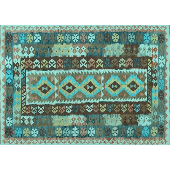 Ahgly Company Indoor Rectangle Southwestern Light Blue Country Area Rugs, 8' x 10'