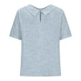 thumbnail image 5 of Blue Women's Short Sleeve T-shirt, Women With Pockets Breathable Cotton Linen Loose Large Size Slimming Lapel Shirt Short Sleeve Top,Women's Short sleeve T-shirt S, 5 of 5