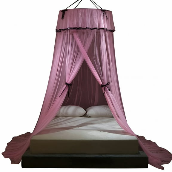 AUQ Canopy Bed Curtains, Canopy Netting for Bed, Mesh Sheer Bed Canopy for Girls and Women, Hook Up Curtains for Crib Twin Full Queen King Size Bed, Pink