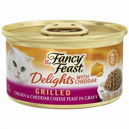 ( 4 Pack ) Fancy Feast Purina Grilled Gravy Wet Cat Food, Delights Chicken & Cheddar Cheese - 3 Oz. Cans