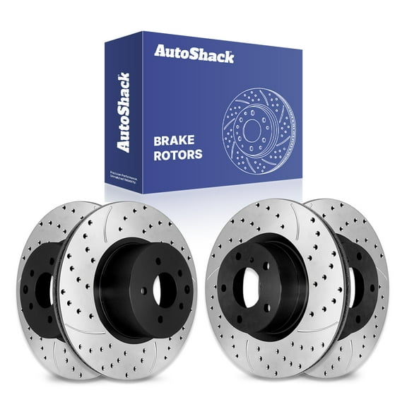 AutoShack Front Vented & Rear Vented Drilled & Slotted E-Coated Brake Rotors 4-PC Set Replacement for 2003-2005 Nissan 350Z 2003-2005 INFINITI G35 ShadowGuard