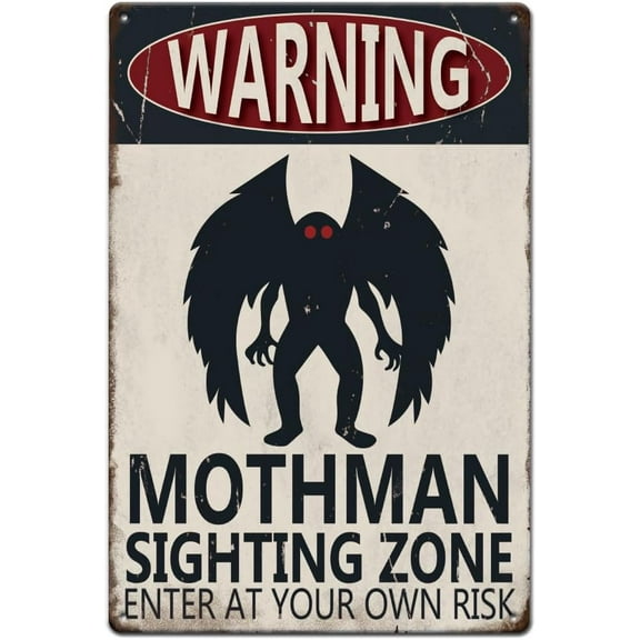 Vintage Metal Tin Sign Funny Warning Metal Warning Mothman Sighting Zone Metal Sign Retro Bathroom Wall Decor Metal Art Poster Plaque for DIY Home Bar Restaurant Cafe Wall Decor