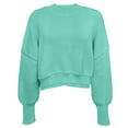 thumbnail image 4 of RYRJJ Women Crewneck Cropped Sweaters Drop Long Sleeve Trendy Fall Oversized Side Slit Ribbed Knit Pullover Sweater Top(Mint Green,L), 4 of 6