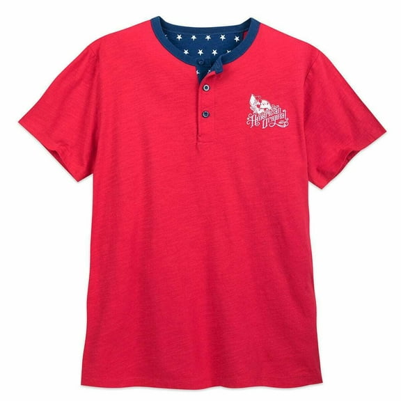 Walt Disney World Mickey Mouse Americana USA Henley Mens T Shirt Size Small - 4th of July