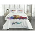 thumbnail image 3 of Ambesonne Detroit Quilted Bedspread Set 3 Pcs, Watercolor Art Skyline, Queen Size, Multicolor, 3 of 5
