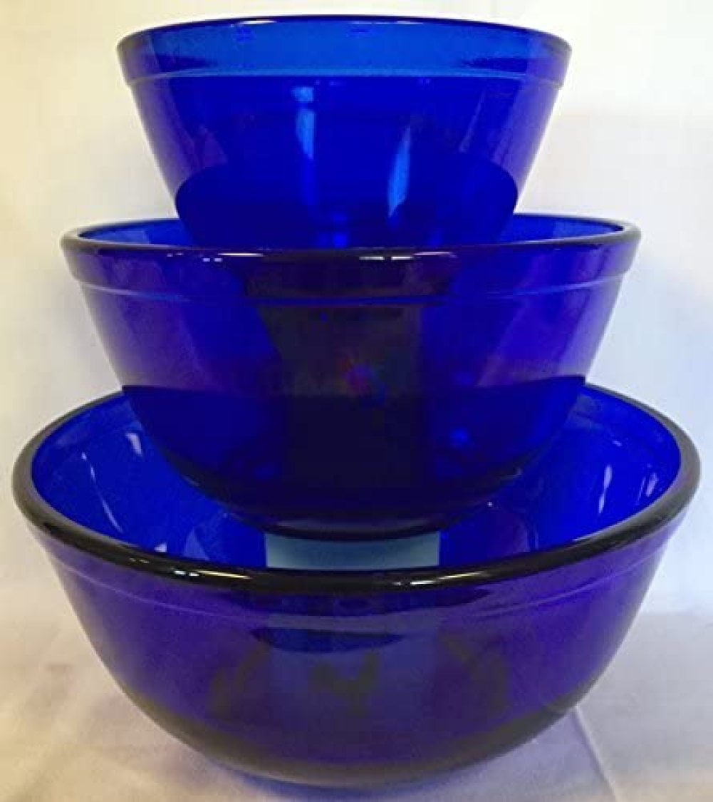 Mosser Glass Georgia Blue 3 Piece Mixing Bowl Set