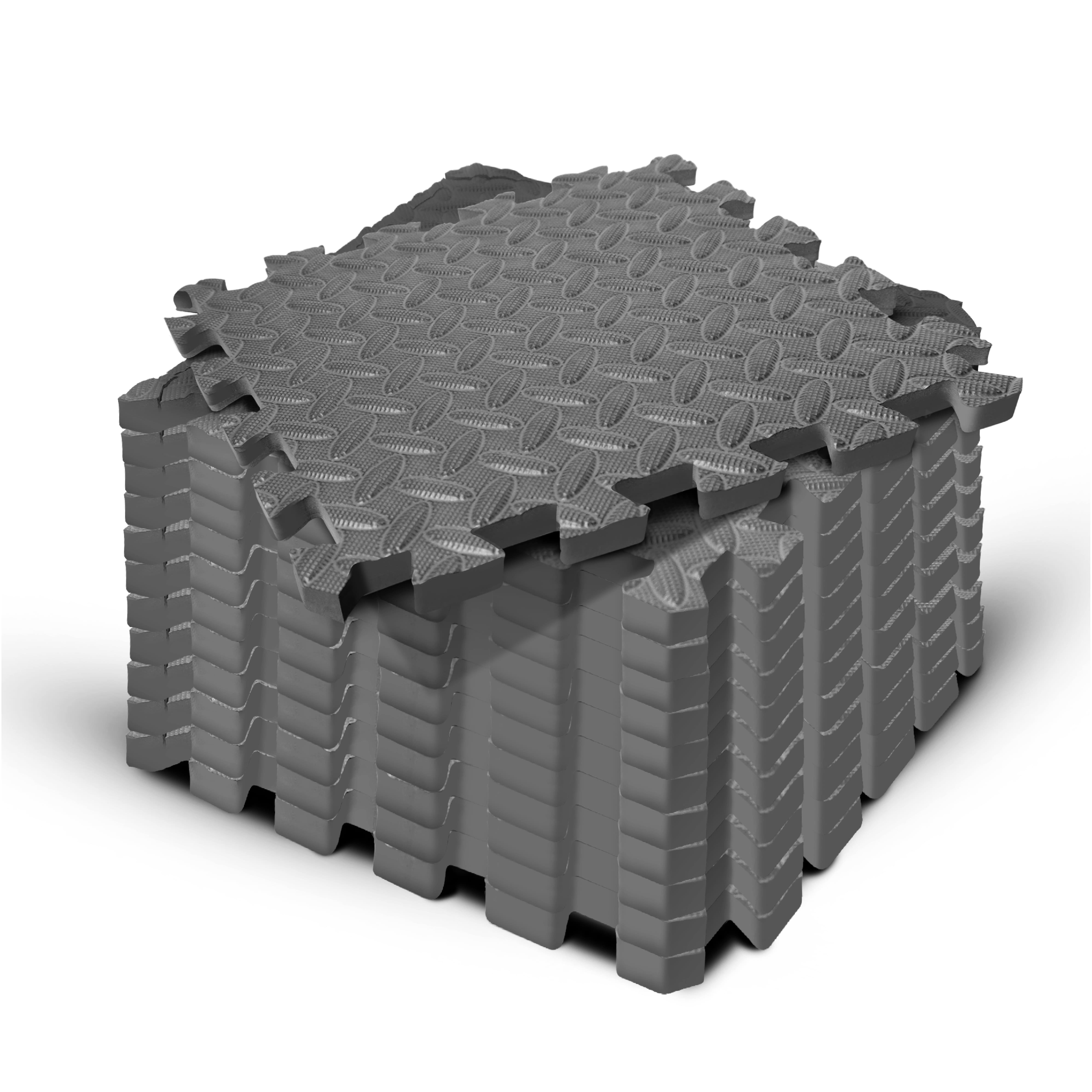 Yes4All Gym Flooring for Home Gym, 12 SQ. FT Puzzle/Interlocking Exercise Mat, EVA Foam Floor Tiles Padding with Border, Gray