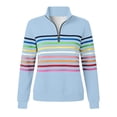 thumbnail image 4 of Moxiu Striped Quarter Zip Sweatshirt Women Long Sleeve Pullover Tops Fall Winter Stand Collar Rainbow Colorful Sweat Shirts Light Blue,L, 4 of 7