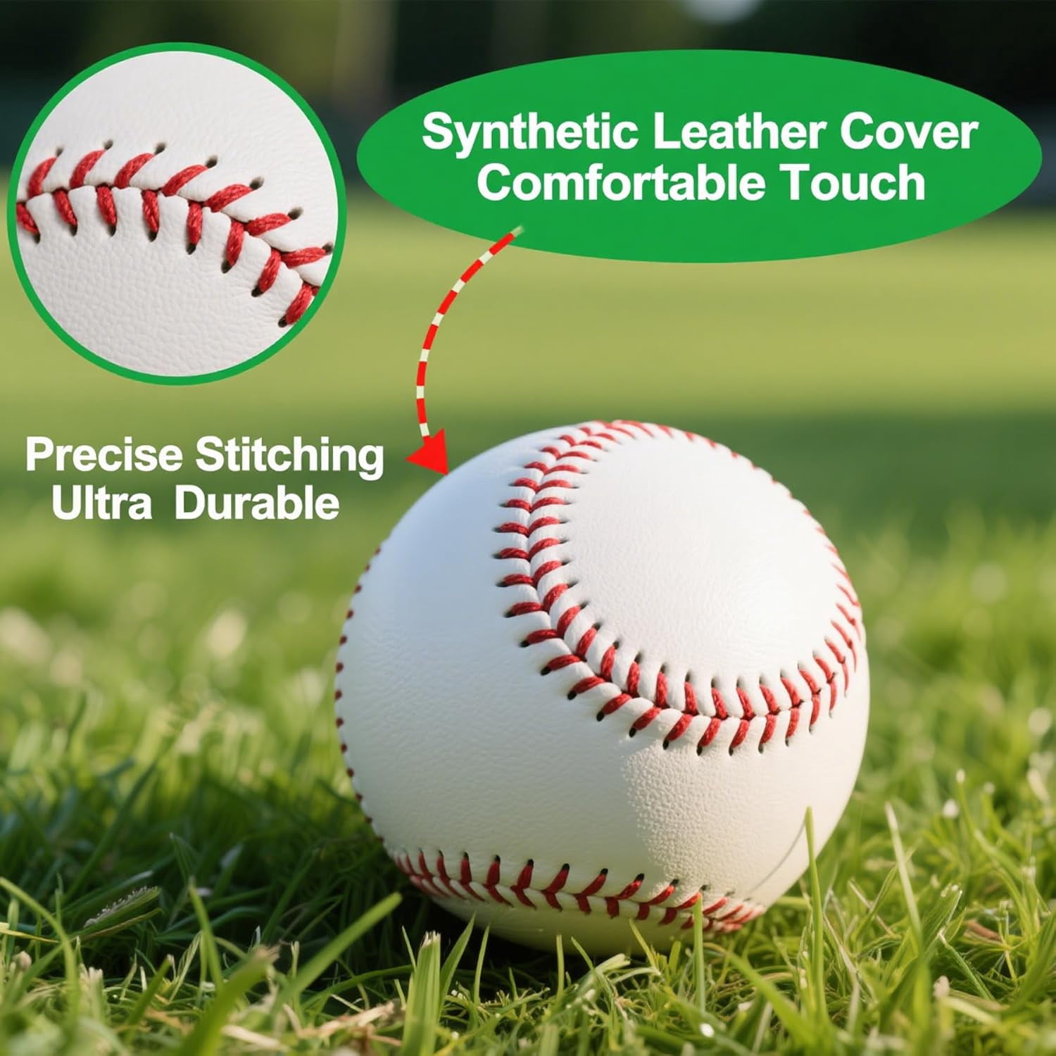 Baseball Balls, Leather Covered Practice Ball for League Play, Pitching, Hitting, Batting, Fielding, Autograph