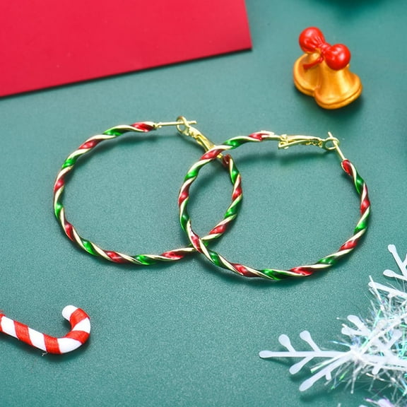 Christmas Earrings For Women, Gold Red Holiday Earrings 30Mm Big Hoop Earrings Christmas Stocking Stuffers For Adults Jewelry Gifts For Women[Z2160]