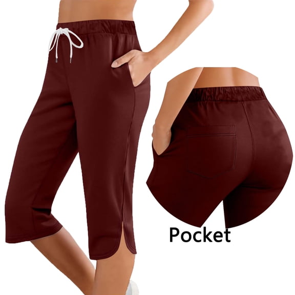 LIBRCLO Womens Capri Pants Elastic Waist Drawstring Pants Causal Summer Workout Trousers with Pockets