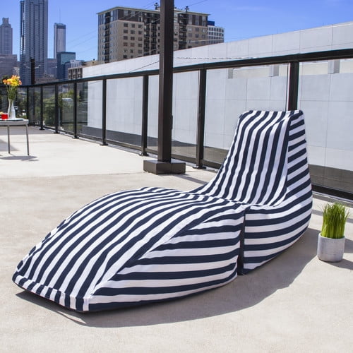 Jaxx Prado Outdoor Bean Bag Chaise Lounge Chair, Navy Striped