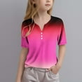 thumbnail image 3 of JTSRKL Teen Girls Ombre Tops Lightweight Casual Tie Dye Gradient Print Summer Short Sleeve Button V Neck Henley Shirts Trendy Cotton Tunic Blouse Hot Pink#02 11-12 Years, 3 of 6
