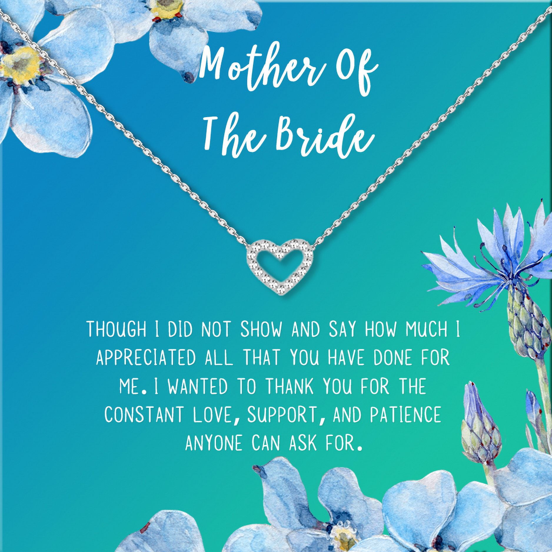Mother of the Bride Mother's Day Gift, Jewelry Gift for Mother in Law, Necklace and Card Gift Set, Gift for Mom, Gift for Her, Jewelry for Mom, Thank you Gift [Silver Heart,Blue-Green Gradient]
