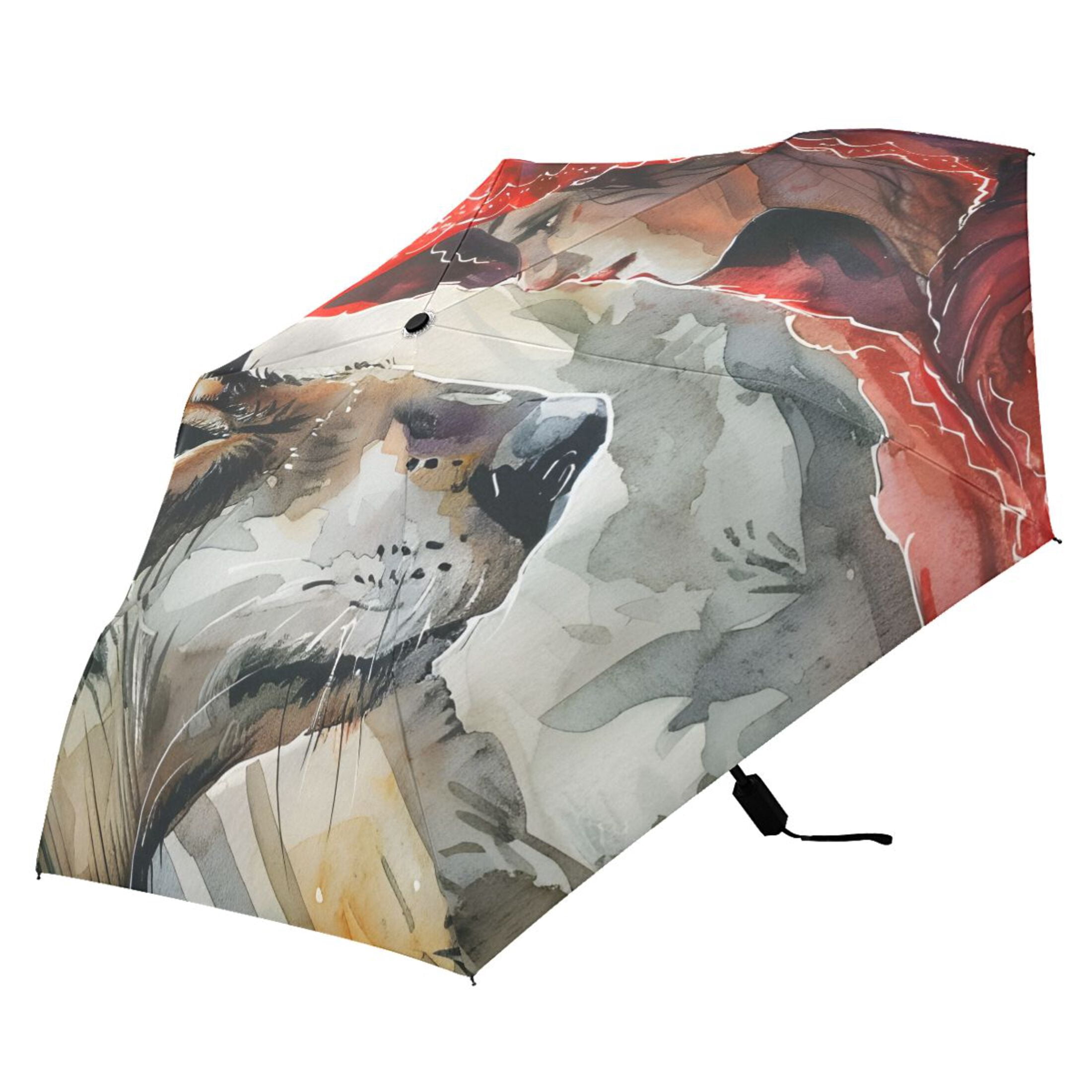 Wolf and Red Clothed Girl Compact Sun Umbrella Windproof Travel Umbrellas for Rain Strong Portable UV Protection