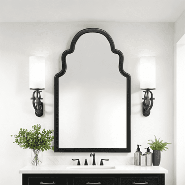 Classic Arched Top Wall Mirror, 40"×24" Black Solid Wood Frame Decorative Wall Mirror for Bathroom, Mantle, Entryway, Living Room