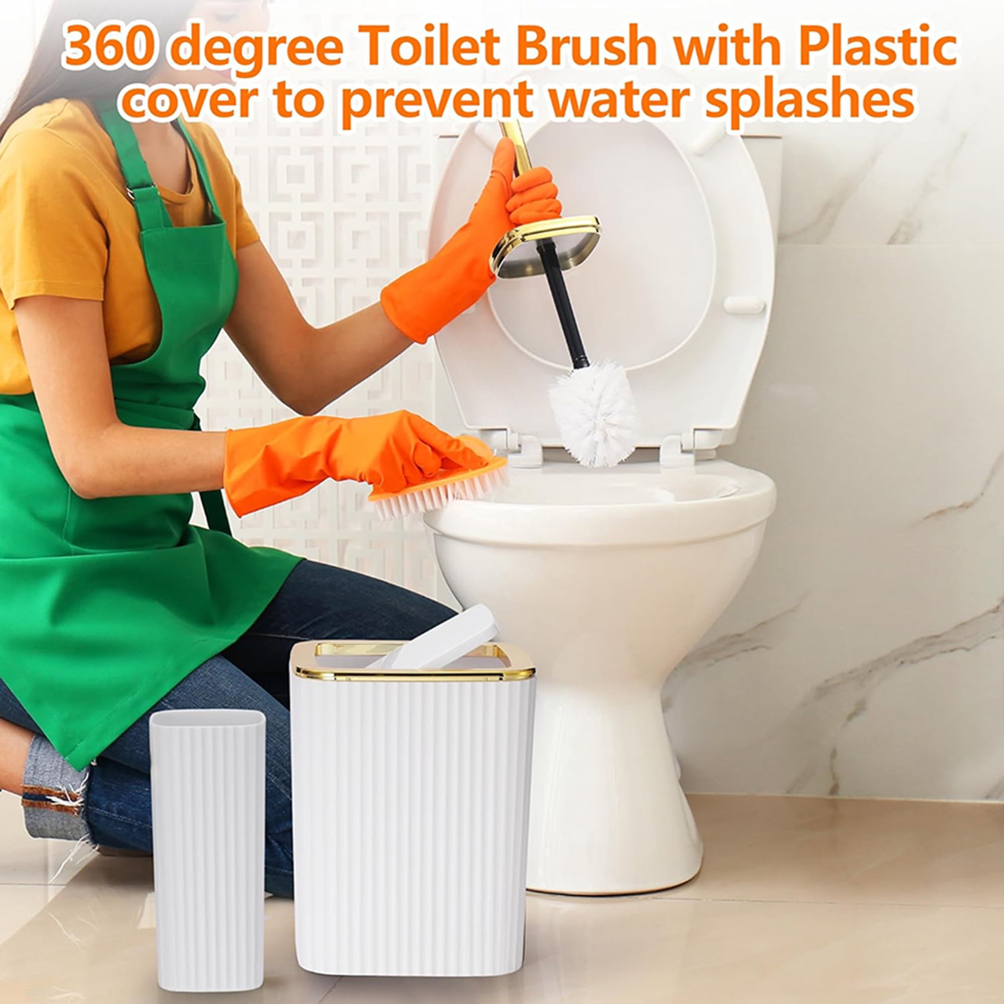 Bathroom Accessories Set,9 Piece White Bathroom Sets Complete With Toothbrush Holder, Trash Can, Lotion Soap Dispenser, Toothbrush Cup, Vanity Tray, Soap Dish, Toilet Brush, Qtip Holder