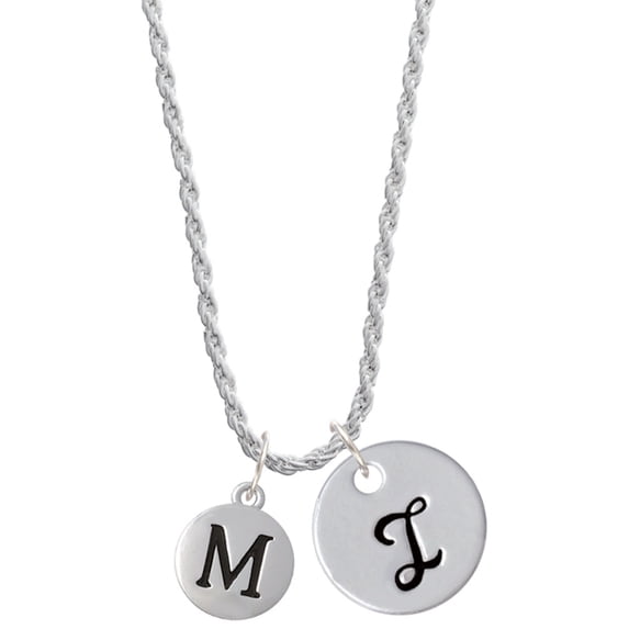 Delight Jewelry Silvertone Capital Letter - M - Pebble Disc - Silvertone Script Initial Disc - I - Charm Necklace, 20"+3"