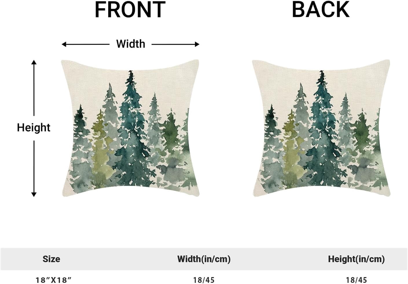 Christmas Pillow Covers 18x18 Set of 2, Green Watercolor Tree Christmas Decor Throw Pillow Covers Linen Farmhouse Winter Nature Themed Rustic Forest Cushion Case for Couch Sofa Home Outdoor