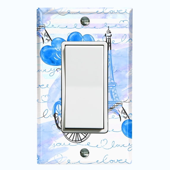 Metal Light Switch Plate Cover Romantic Paris Eiffel Tower Letter Bicycle Blue PRS012