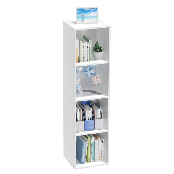 VAFHYLLIS White 4 Cube Storage Organizer, 4 Tier Cube Bookcase Freestanding Storage Display Organizer for Home Office, Four Cubes Open Shelf Bookshelf