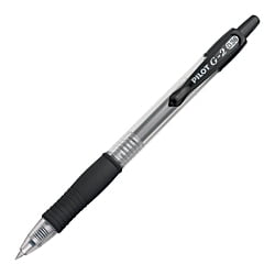 - Pilot® G-2™ Retractable Gel Pens, Ultra Fine Point, 0.38 mm, Clear Barrels, Black Ink, Pack Of 4