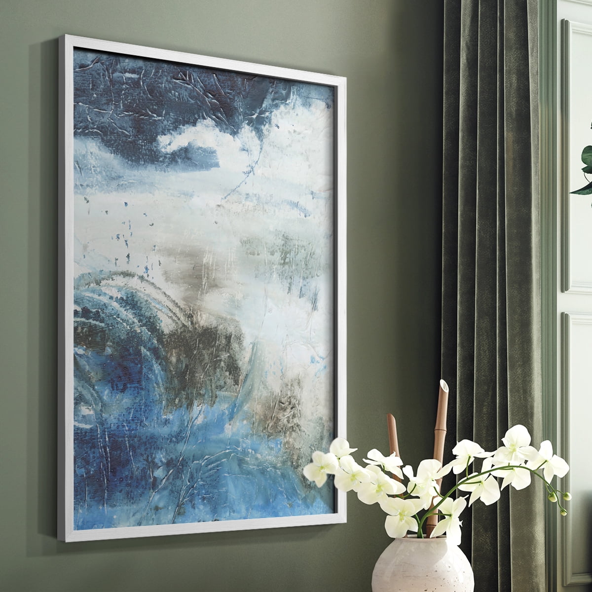 Coastal Seas I Framed Print in White Solid Wood Framed Print No Nail Hanging
