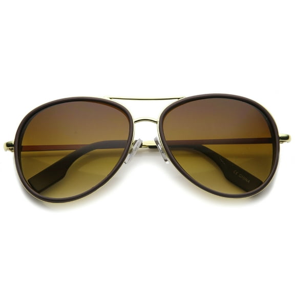 sunglassLA - Retro Matte Side Cover Flat Lens Two-Tone Metal Crossbar Aviator Sunglasses - 60mm