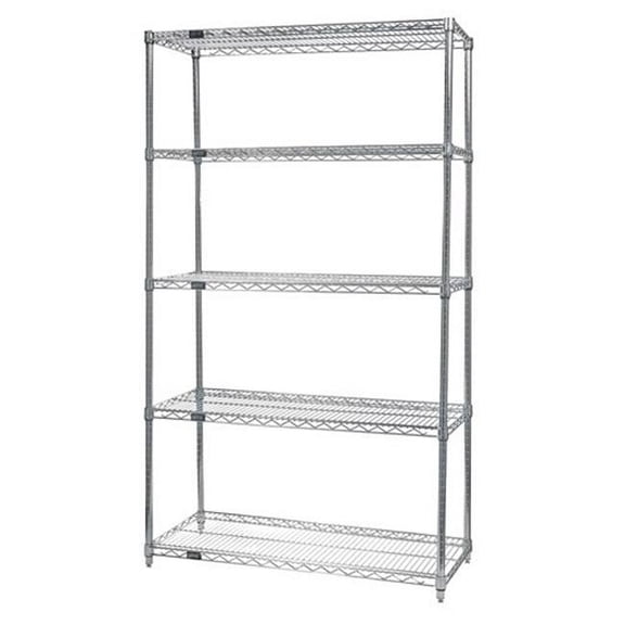 5-Shelf, Chrome Wire Shelving Unit - 12 x 48 x 74 in.