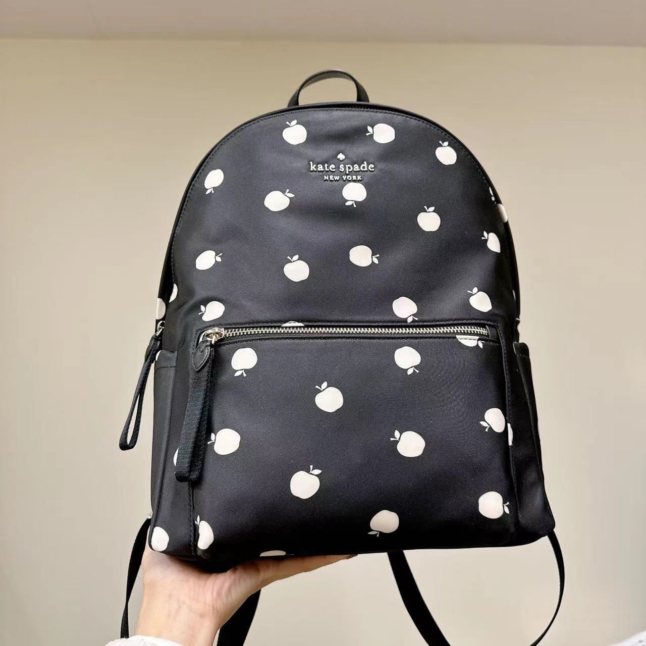 Kate Spade Chelsea Little Better Nylon Large Backpack Black Apple Print