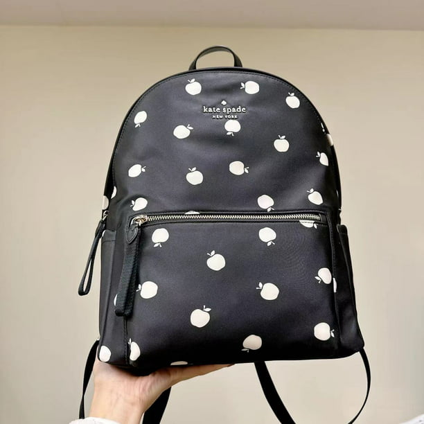 Kate Spade Chelsea Little Better Nylon Large Backpack Black Apple Print -  