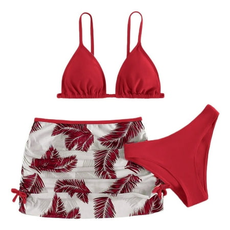 Toimothcn Girl s Bathing Suit Sleeveless Casual Floral Printed 3 Piece Bikini Set Quickly Dry Cover Up Swimwear 10-11 Years