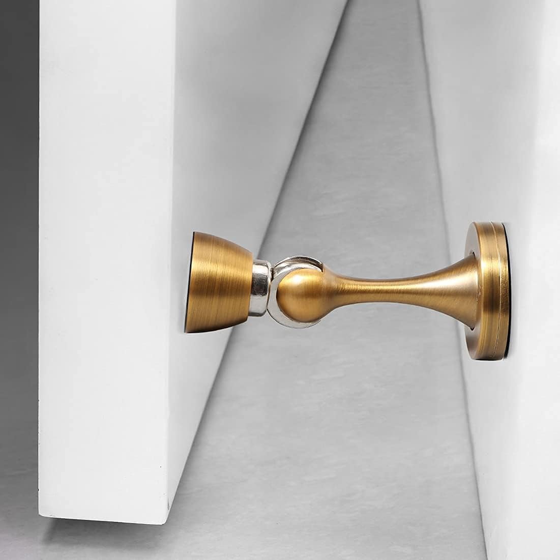 JJEAN-Door Stopper 1 Pack Magnetic Door Stops, Zinc Alloy Antique Brass Door Catch Door Holder Wall Floor Mounted, Metal Soft-Catch